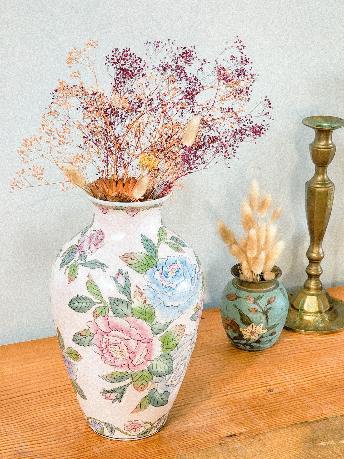 Vintage Toyo Porcelain Famille Rose Soft Pink Enameled Floral Flowers Vase - Reclaimed Mt. Goods