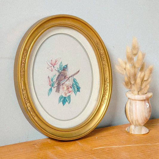 Vintage Oval Bird Framed Print