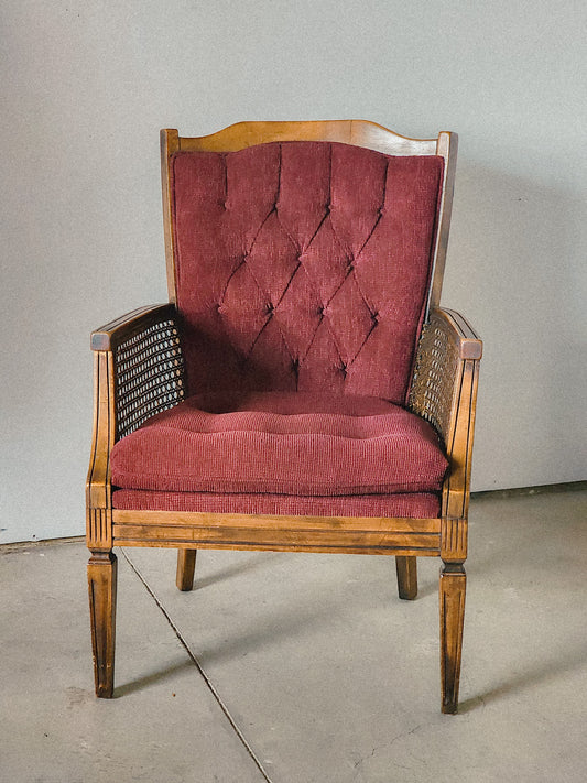 Vintage Wine Colored Caned Accent Chair - Reclaimed Mt. Goods