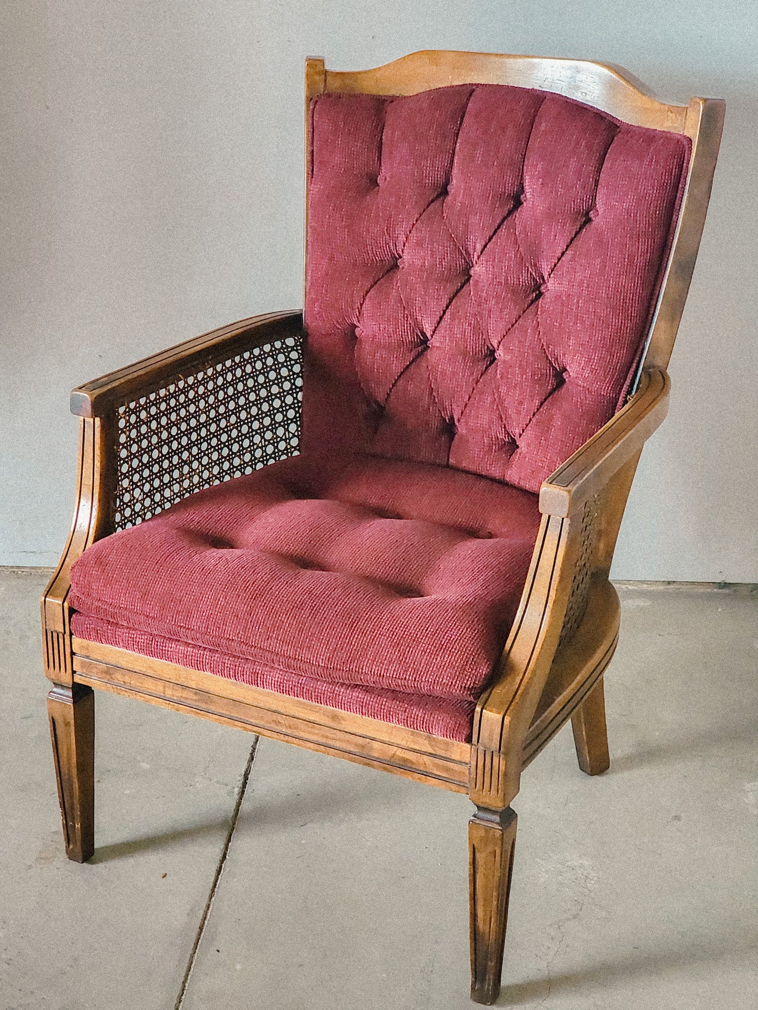 Vintage Wine Colored Caned Accent Chair - Reclaimed Mt. Goods