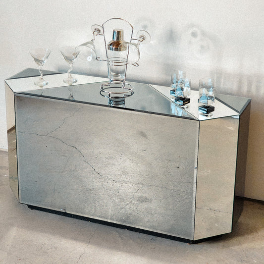 Postmodern 90s Smokey Mirrored Console Table or Bar