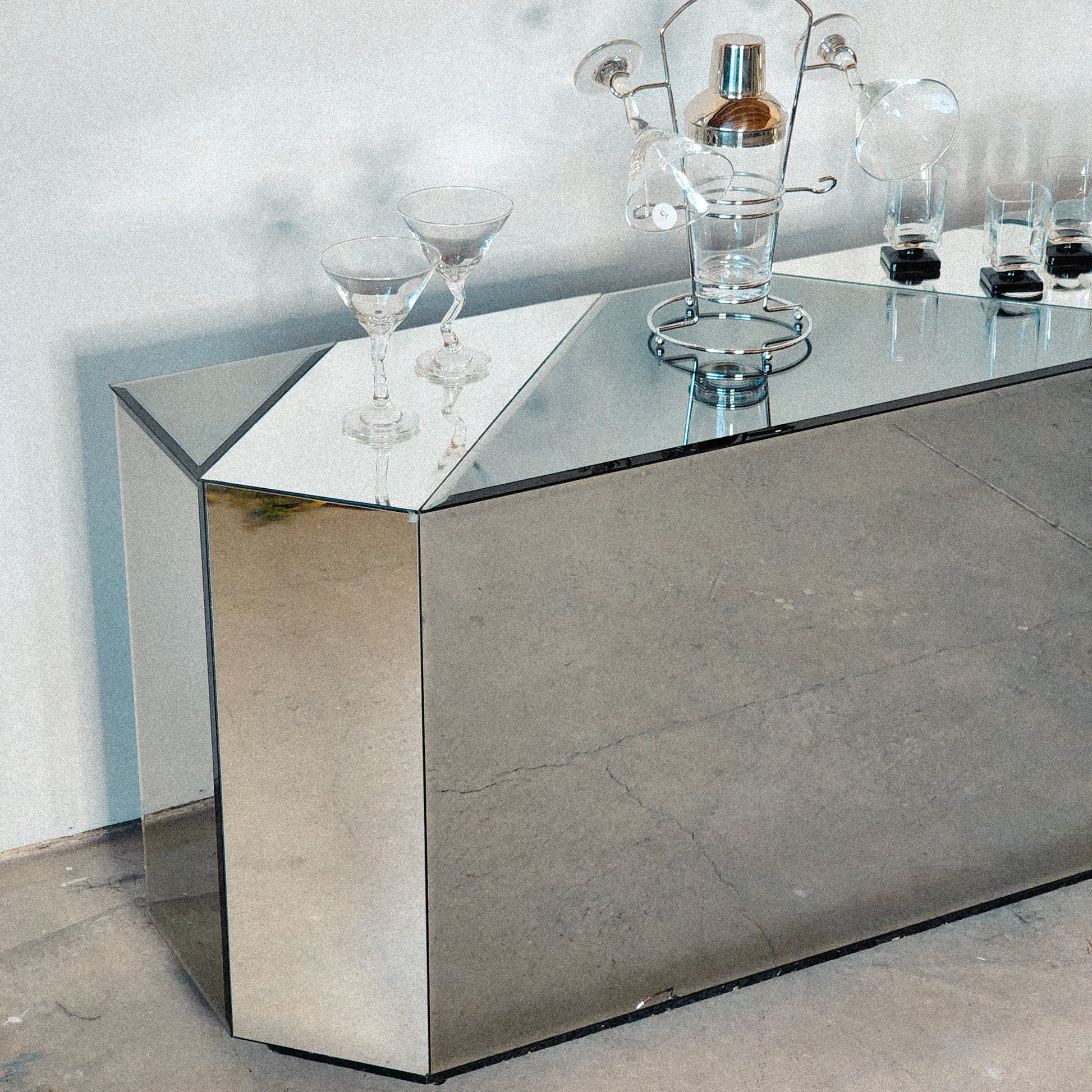 Postmodern 90s Smokey Mirrored Console Table or Bar - Reclaimed Mt. Goods