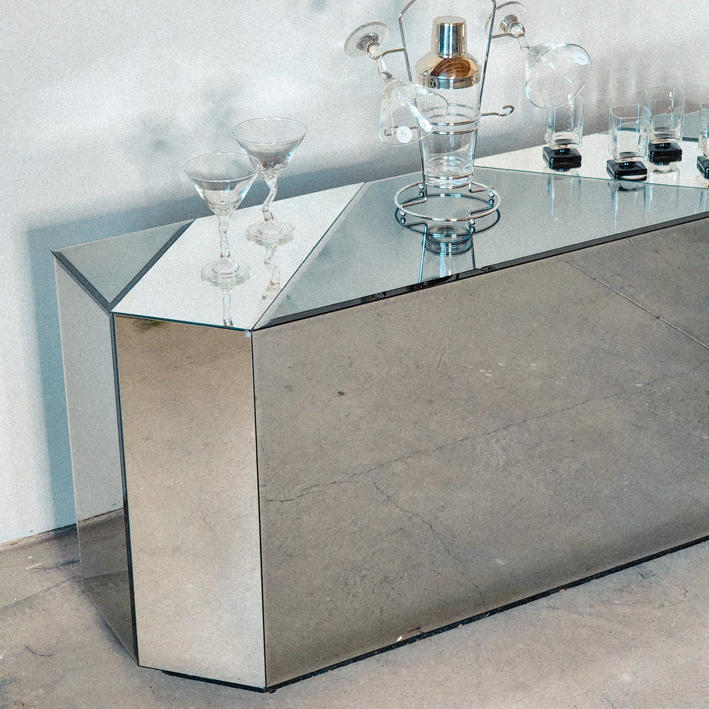 Postmodern 90s Smokey Mirrored Console Table or Bar - Reclaimed Mt. Goods