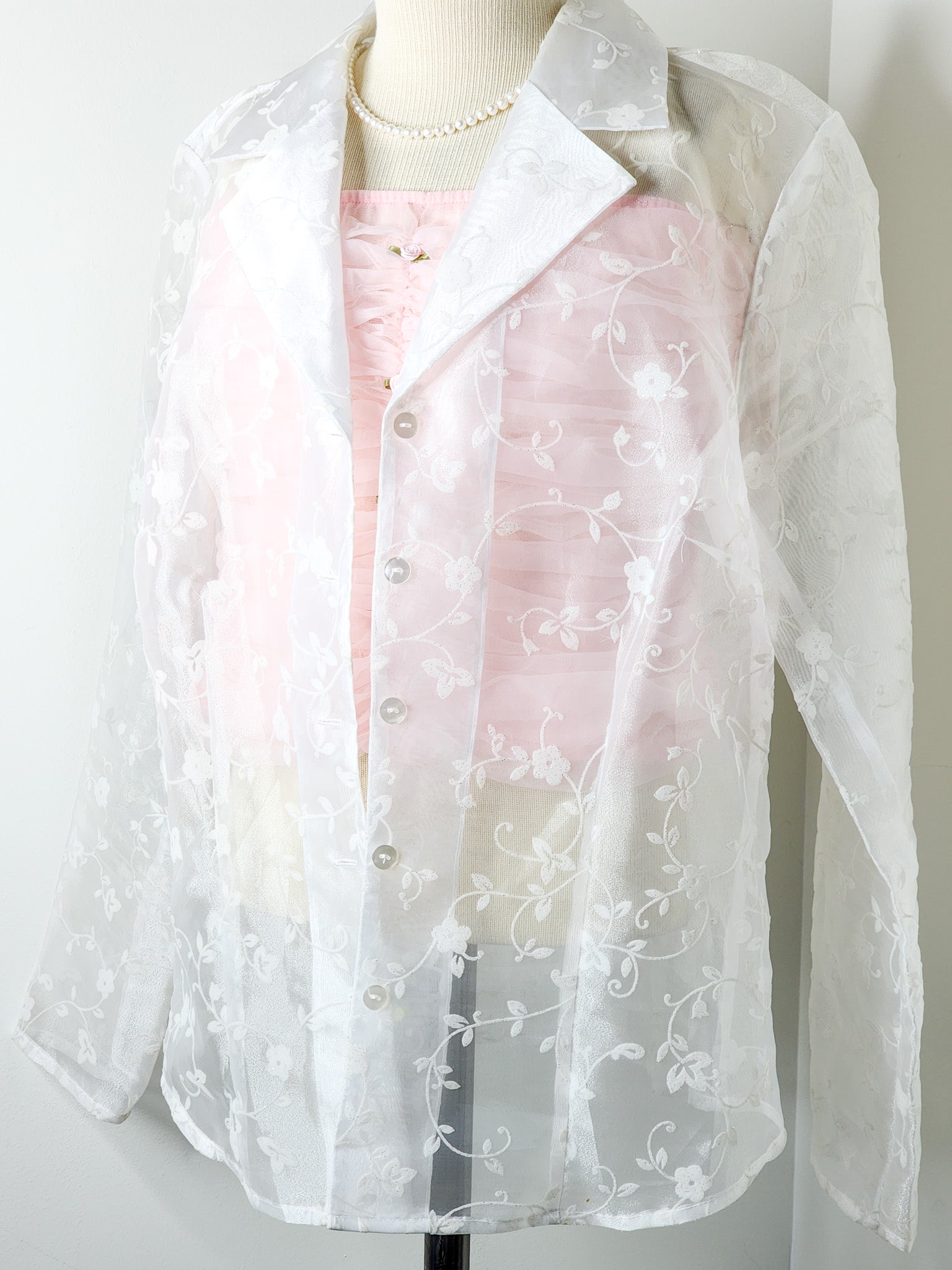 Sheer Y2K White Floral Blouse - Reclaimed Mt. Goods