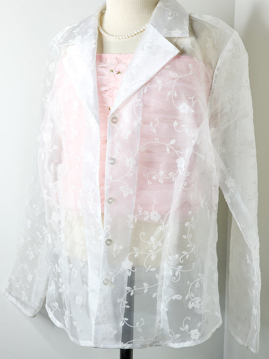 Sheer Y2K White Floral Blouse - Reclaimed Mt. Goods