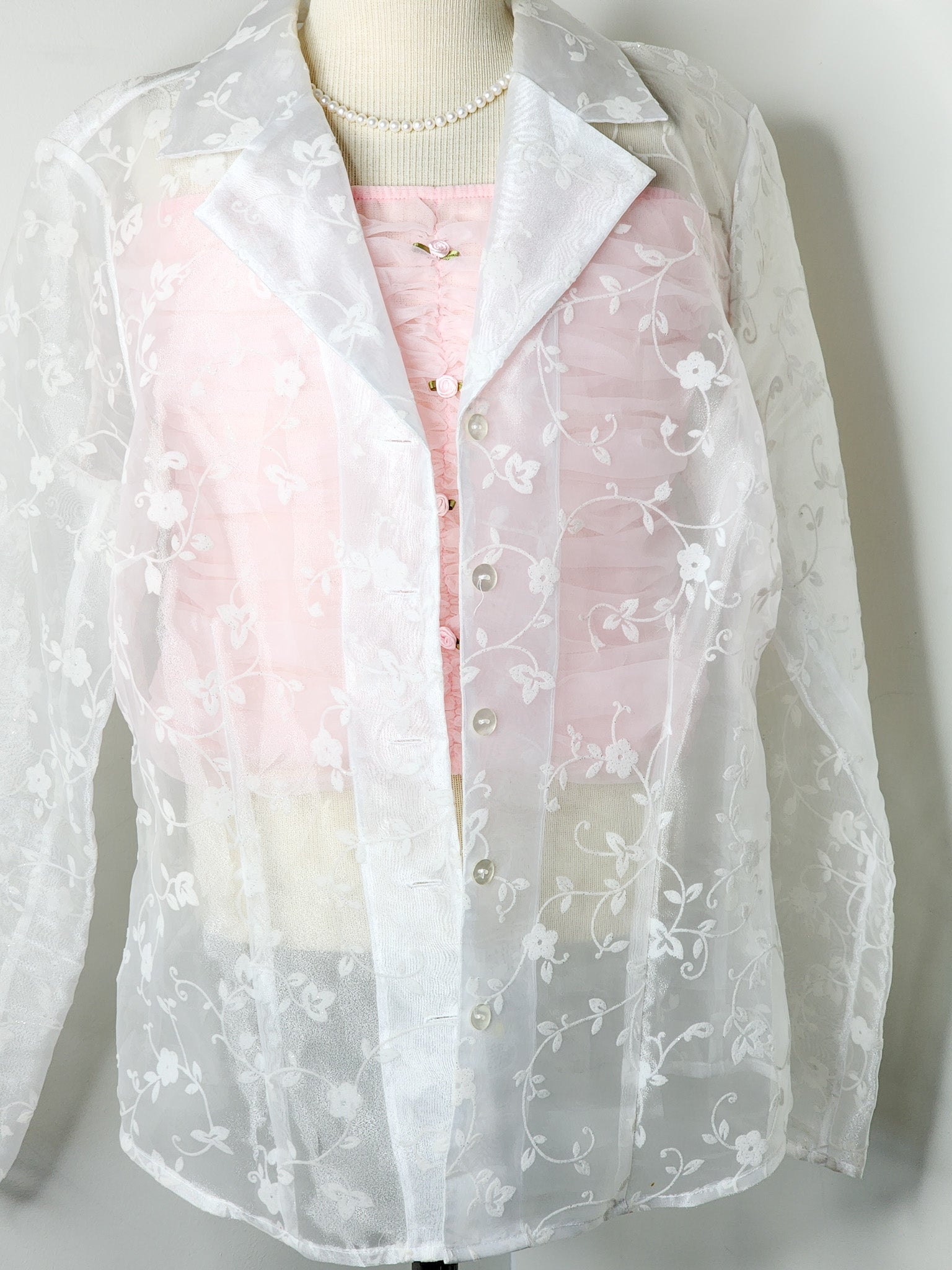 Sheer Y2K White Floral Blouse - Reclaimed Mt. Goods