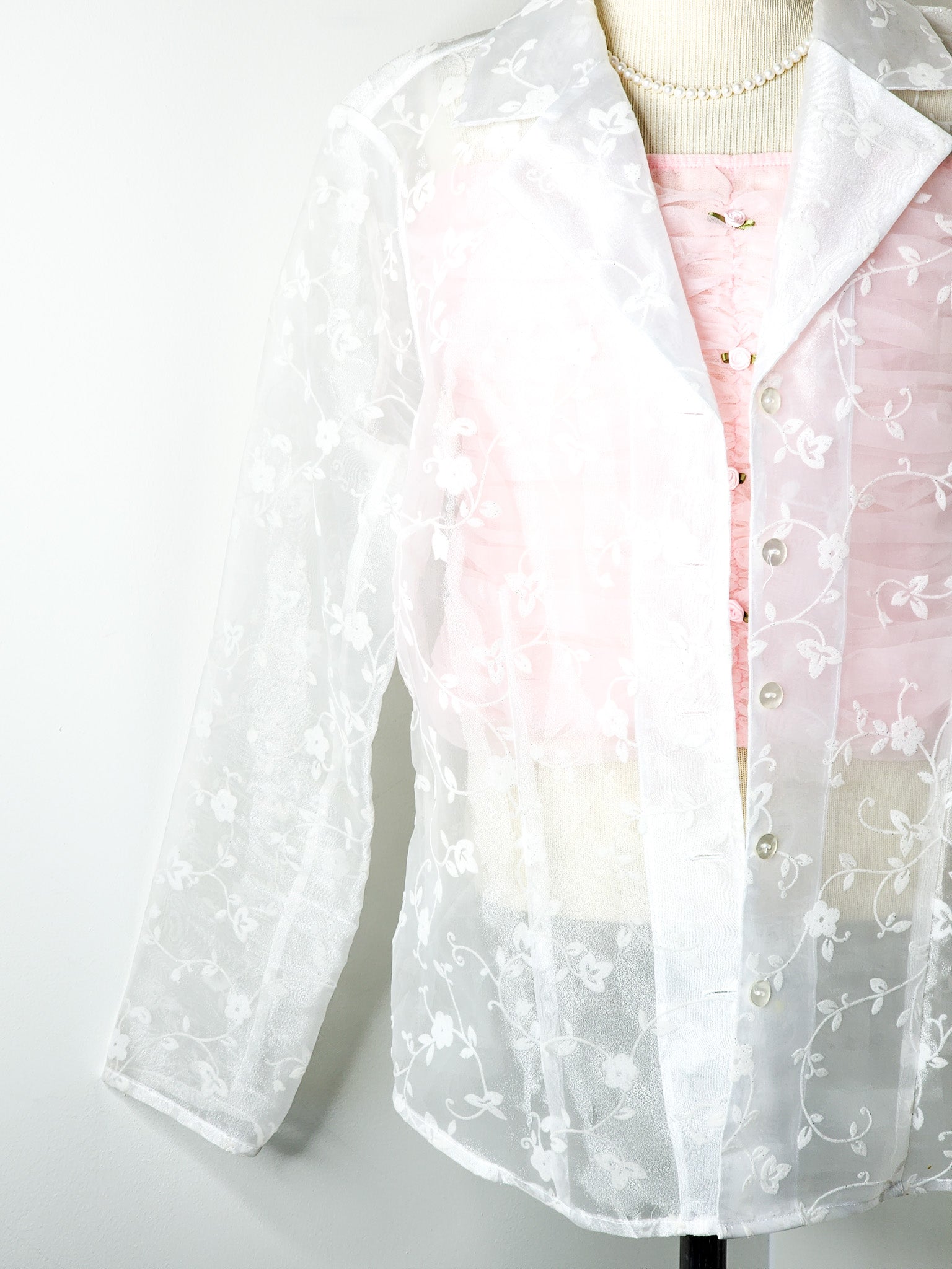 Sheer Y2K White Floral Blouse - Reclaimed Mt. Goods