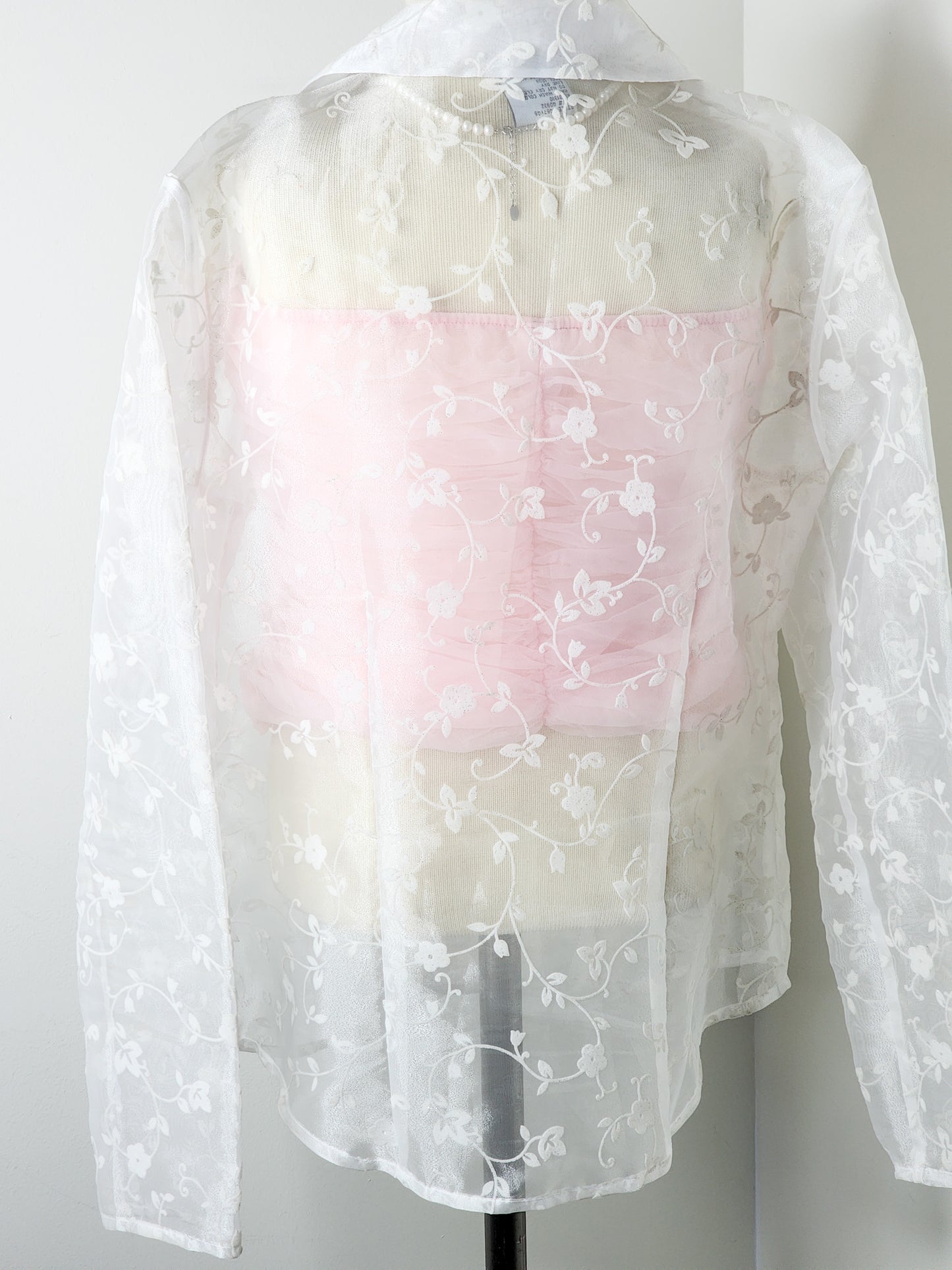 Sheer Y2K White Floral Blouse - Reclaimed Mt. Goods