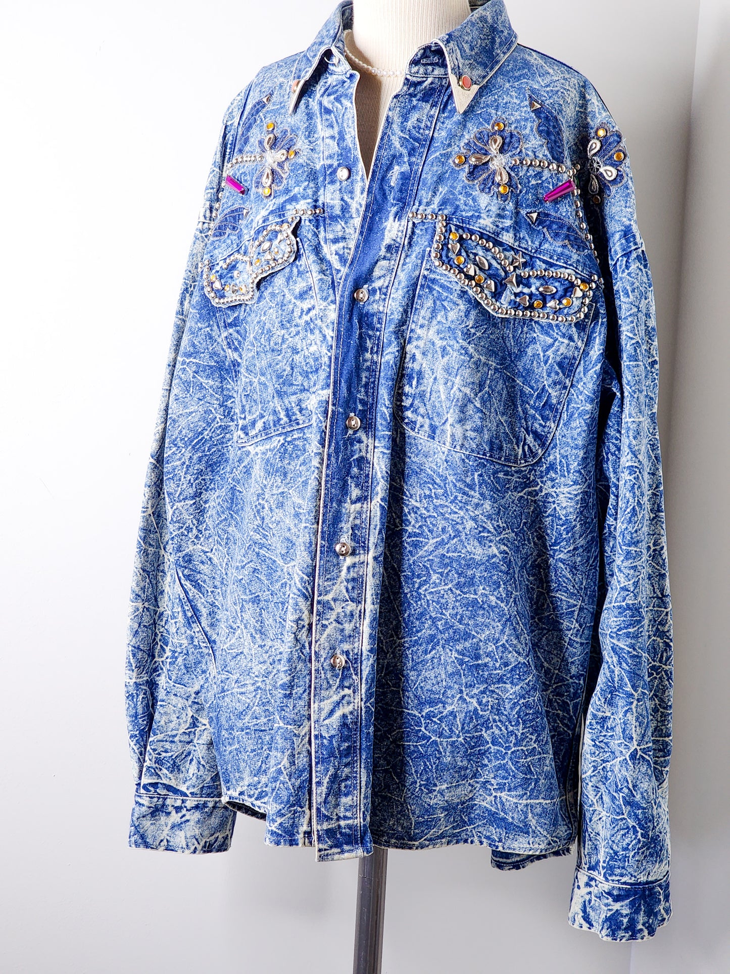 Vintage Zolo Jeweled Acid Washed Denim Jacket - Reclaimed Mt. Goods