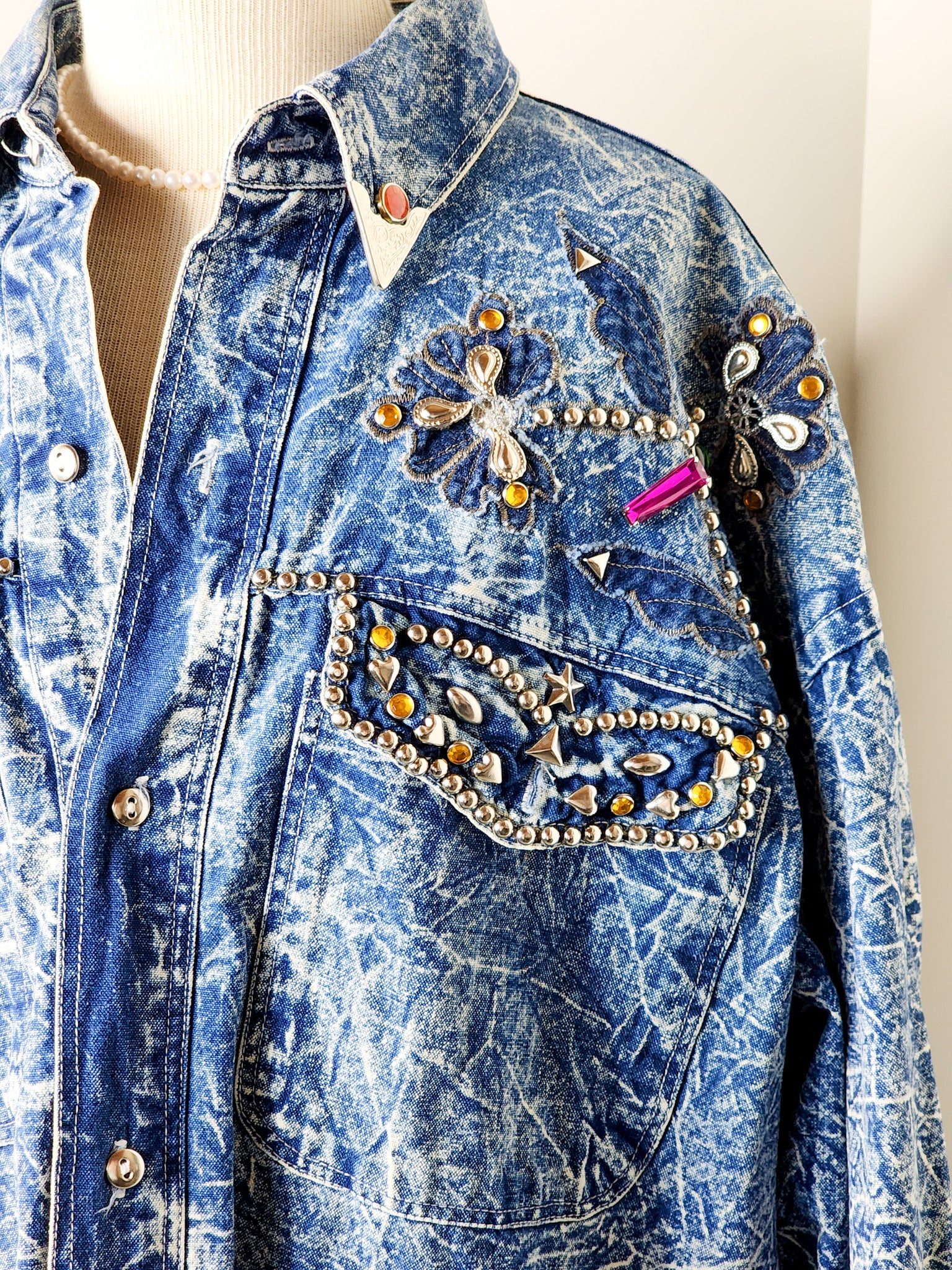 Vintage Zolo Jeweled Acid Washed Denim Jacket - Reclaimed Mt. Goods