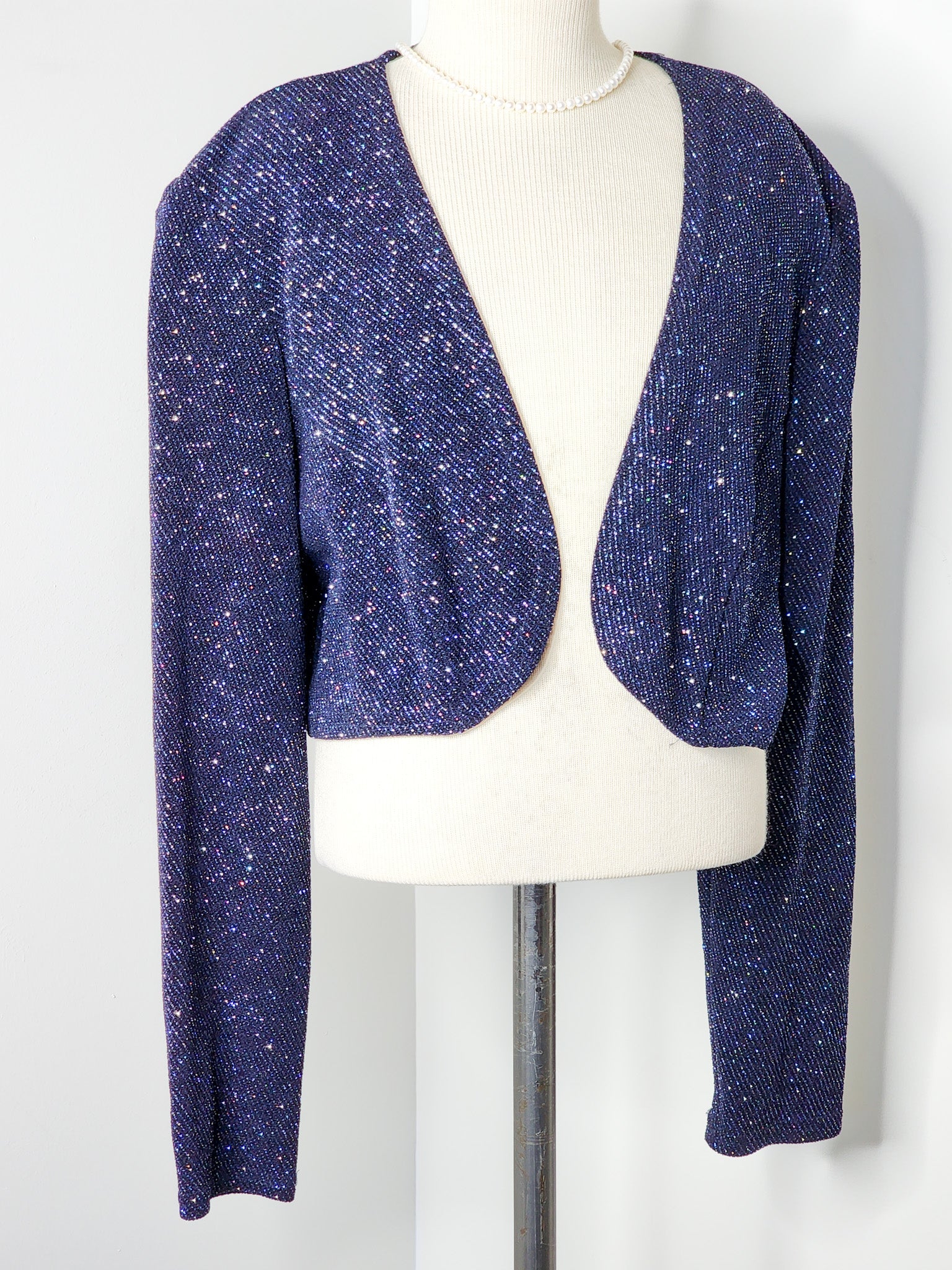 Y2K Navy Sparkle Knit Bolero Cardigan - Reclaimed Mt. Goods