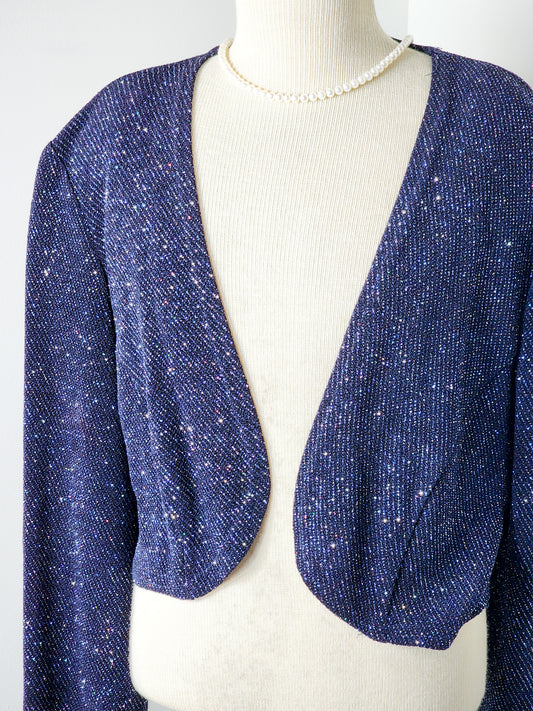 Y2K Navy Sparkle Knit Bolero Cardigan - Reclaimed Mt. Goods