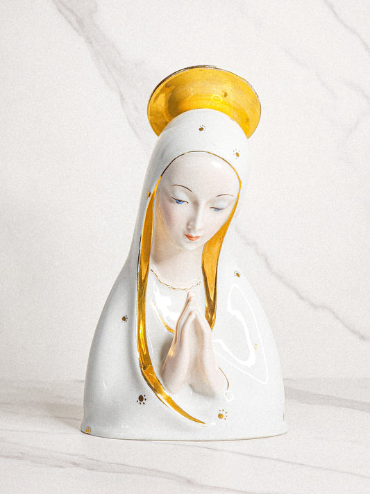 Italian Sculptor Eugenio Pattarino Ceramic Gilt Madonna