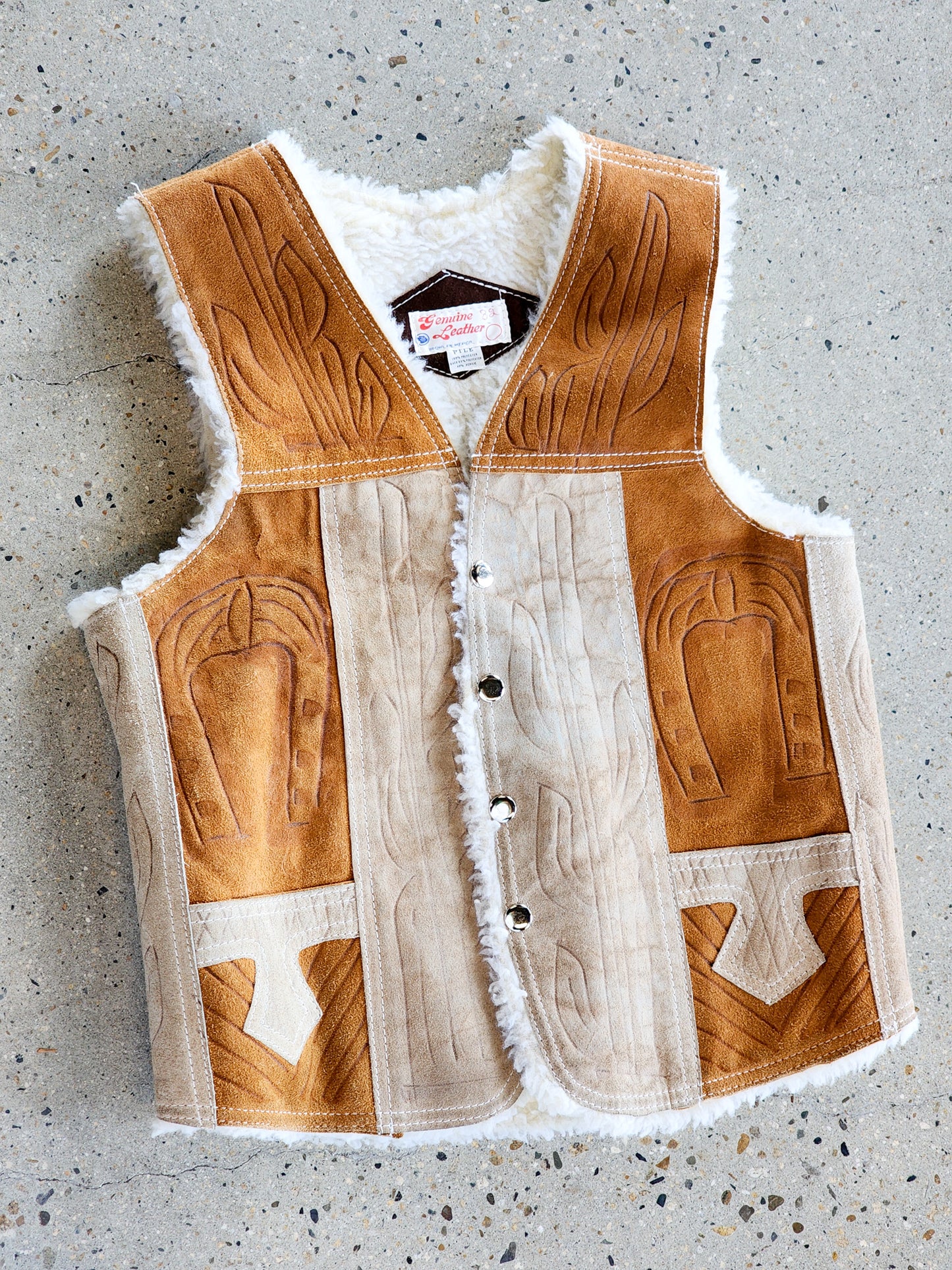 Vtg 1980s Genuine Leather Fur Lined Vest