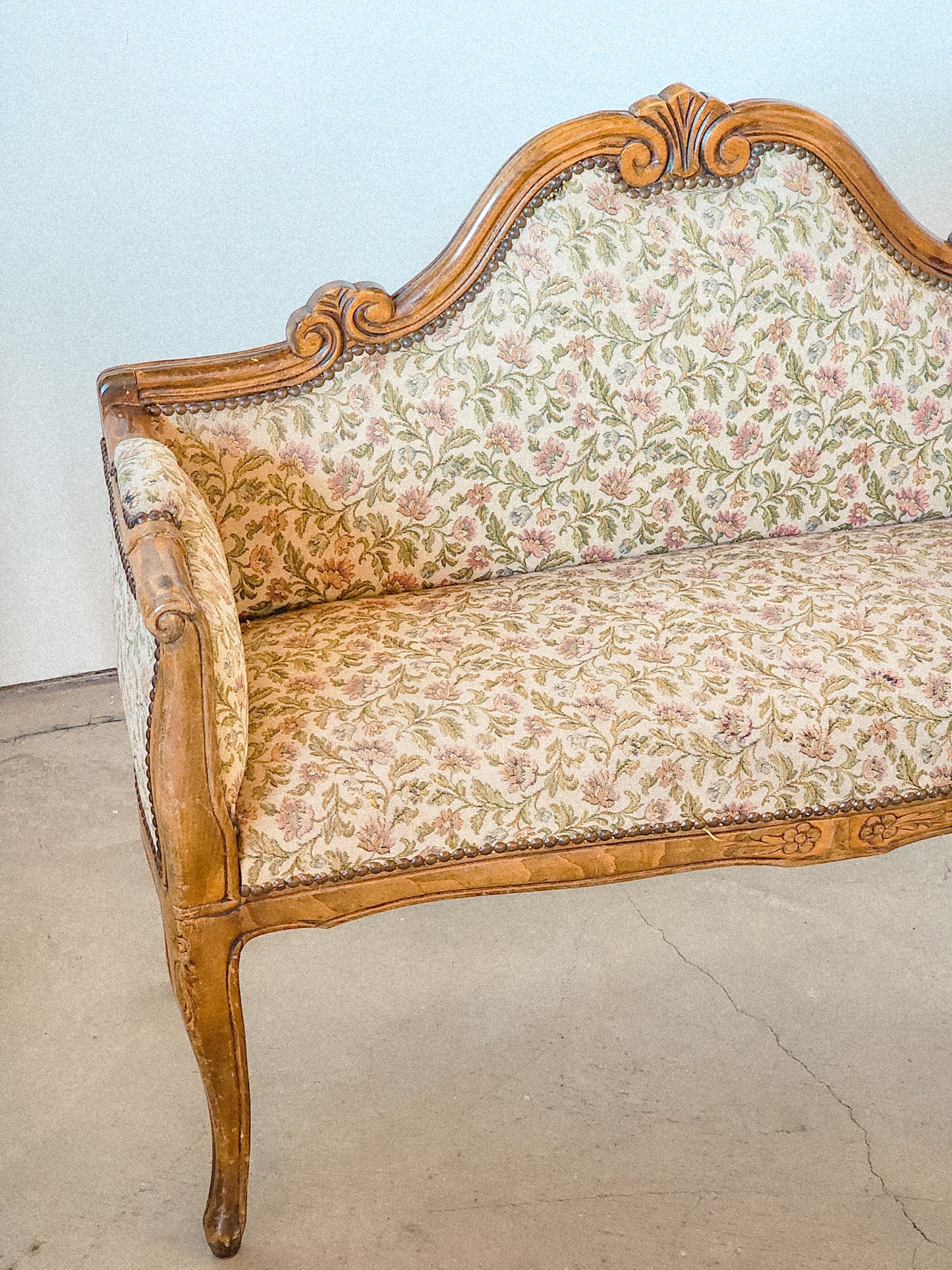 Vintage Brown & Pink Floral Patterned Bench - Reclaimed Mt. Goods