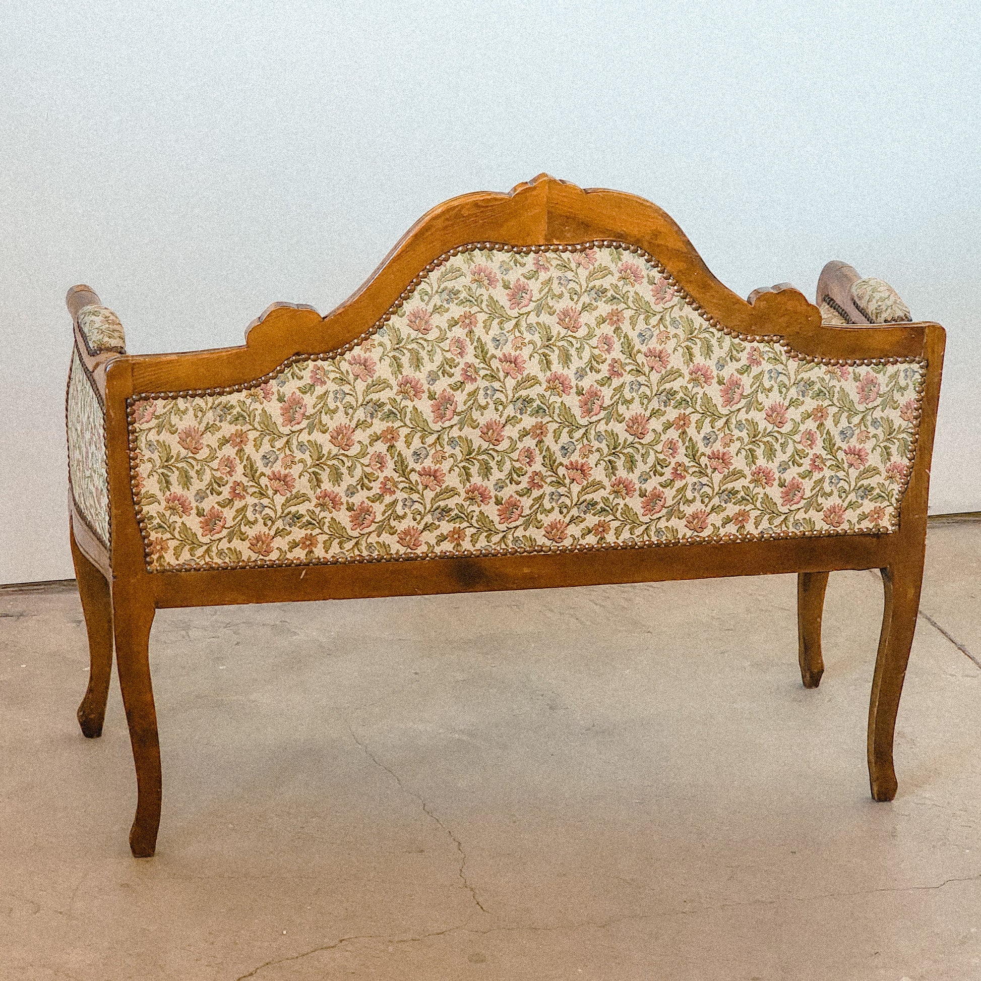 Vintage Brown & Pink Floral Patterned Bench - Reclaimed Mt. Goods