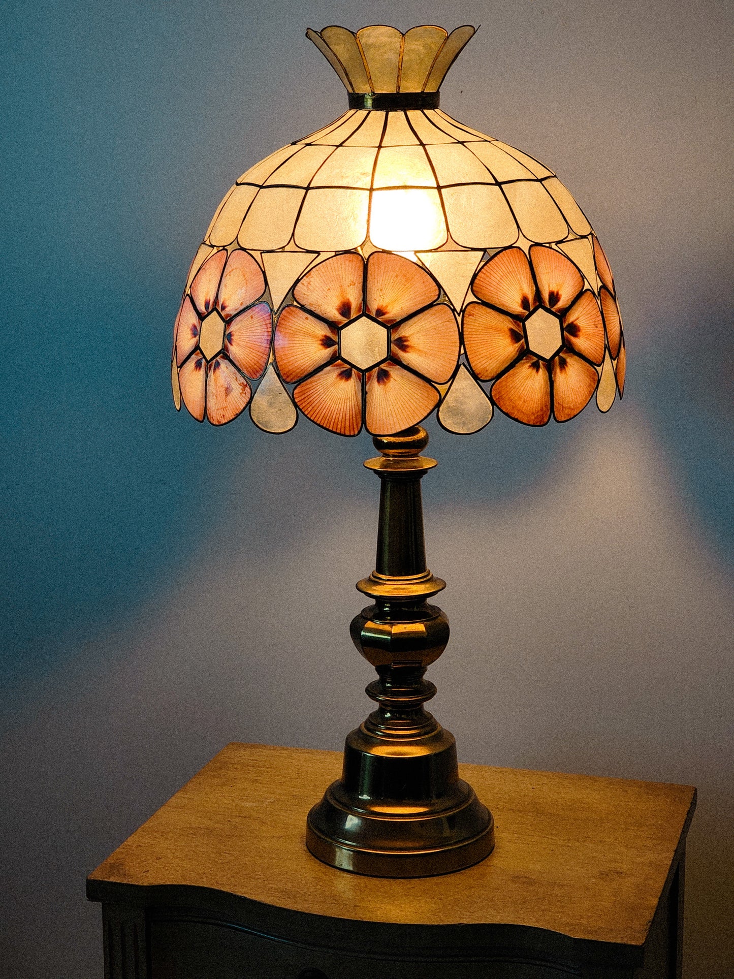 Vintage Capiz Seashell Tiffany Stained Glass Table Lamp - Reclaimed Mt. Goods