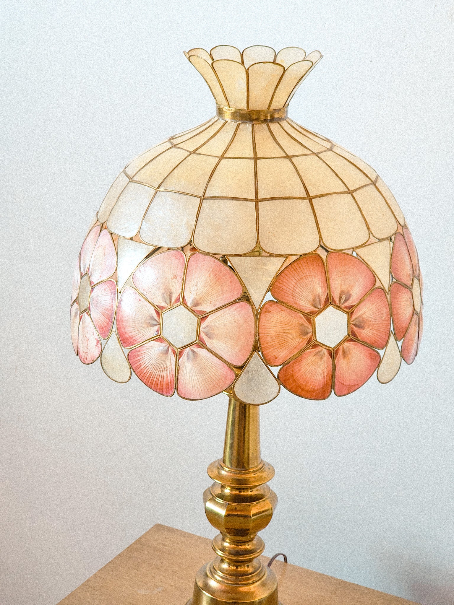 Vintage Capiz Seashell Tiffany Stained Glass Table Lamp - Reclaimed Mt. Goods