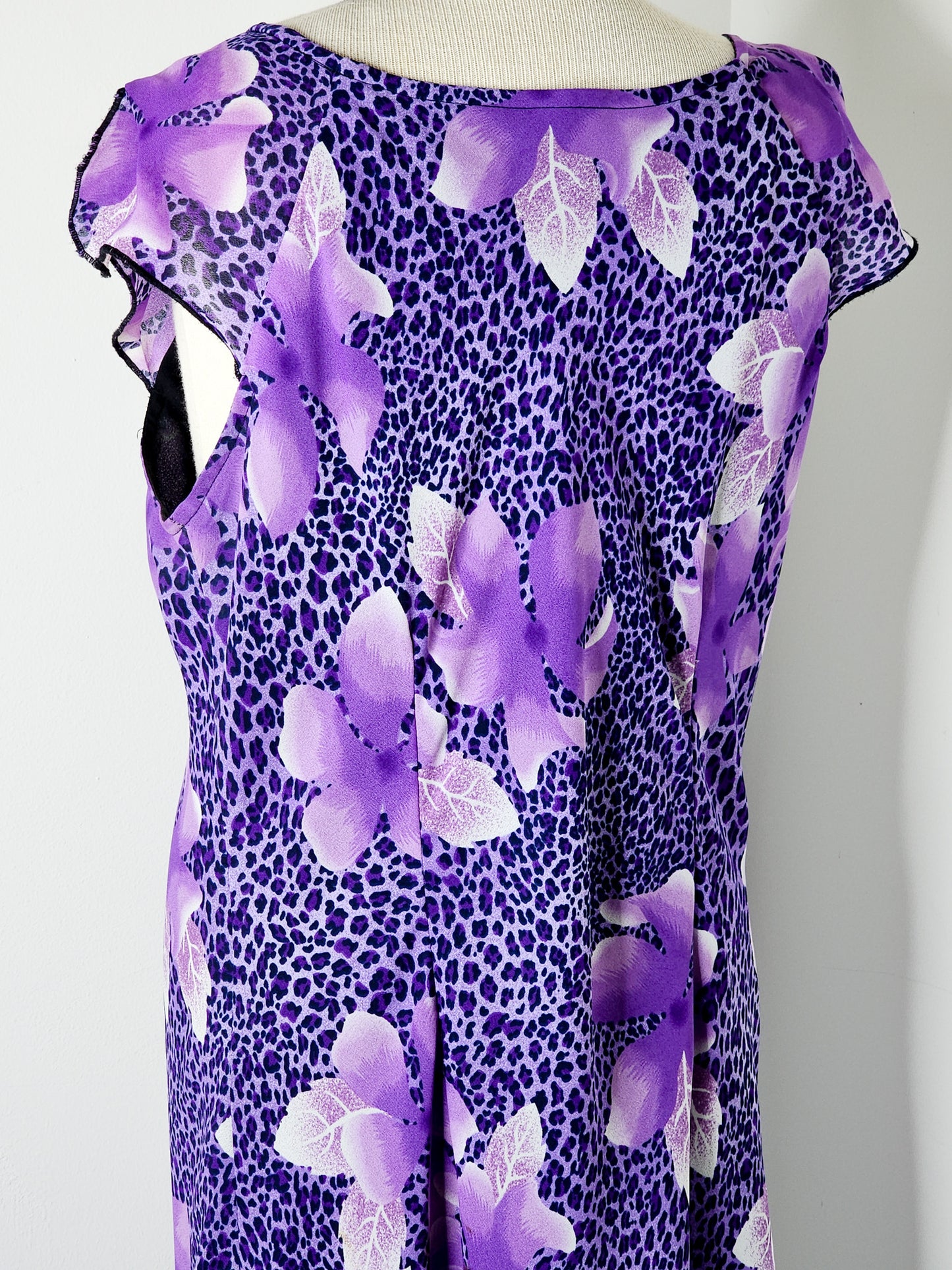 Vintage 90s Y2K Purple Cheetah Print Midi Dress