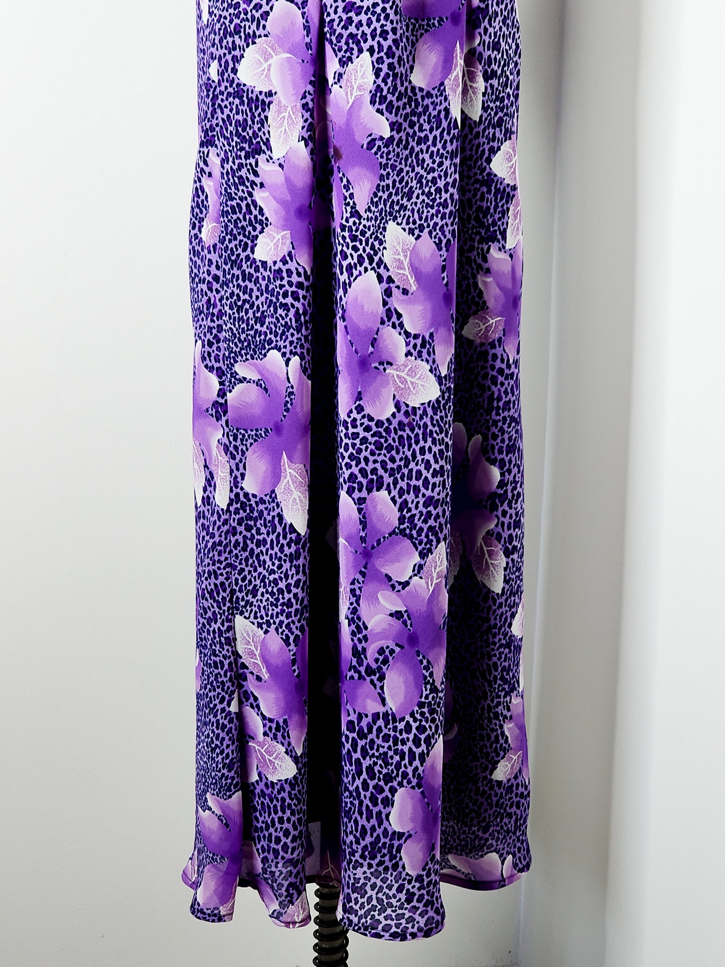 Vintage 90s Y2K Purple Cheetah Print Midi Dress