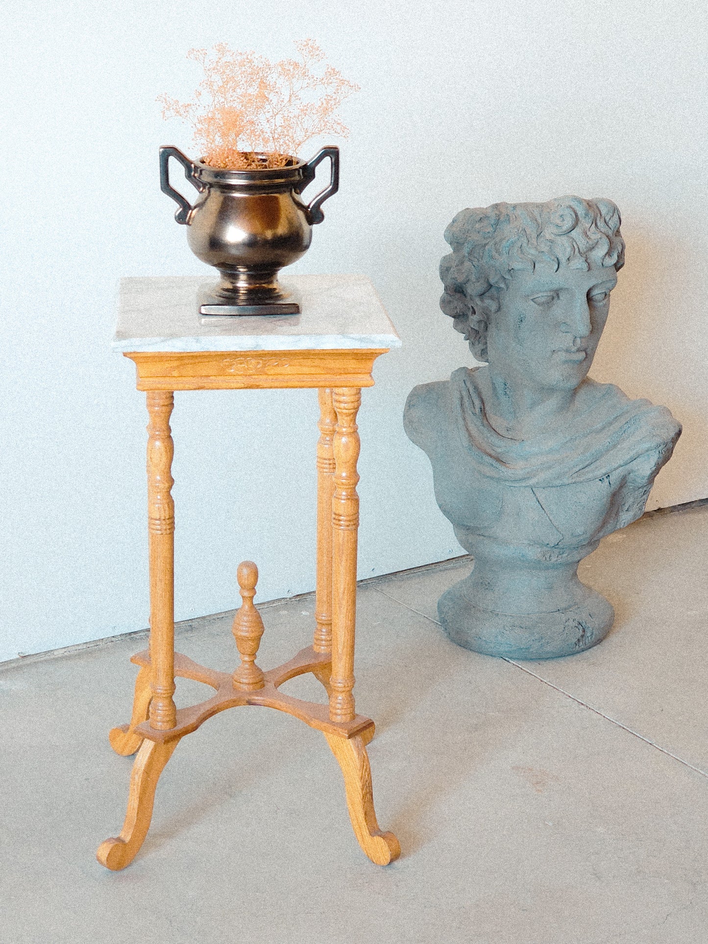 Vintage Wooden & Marble Top Pedestal