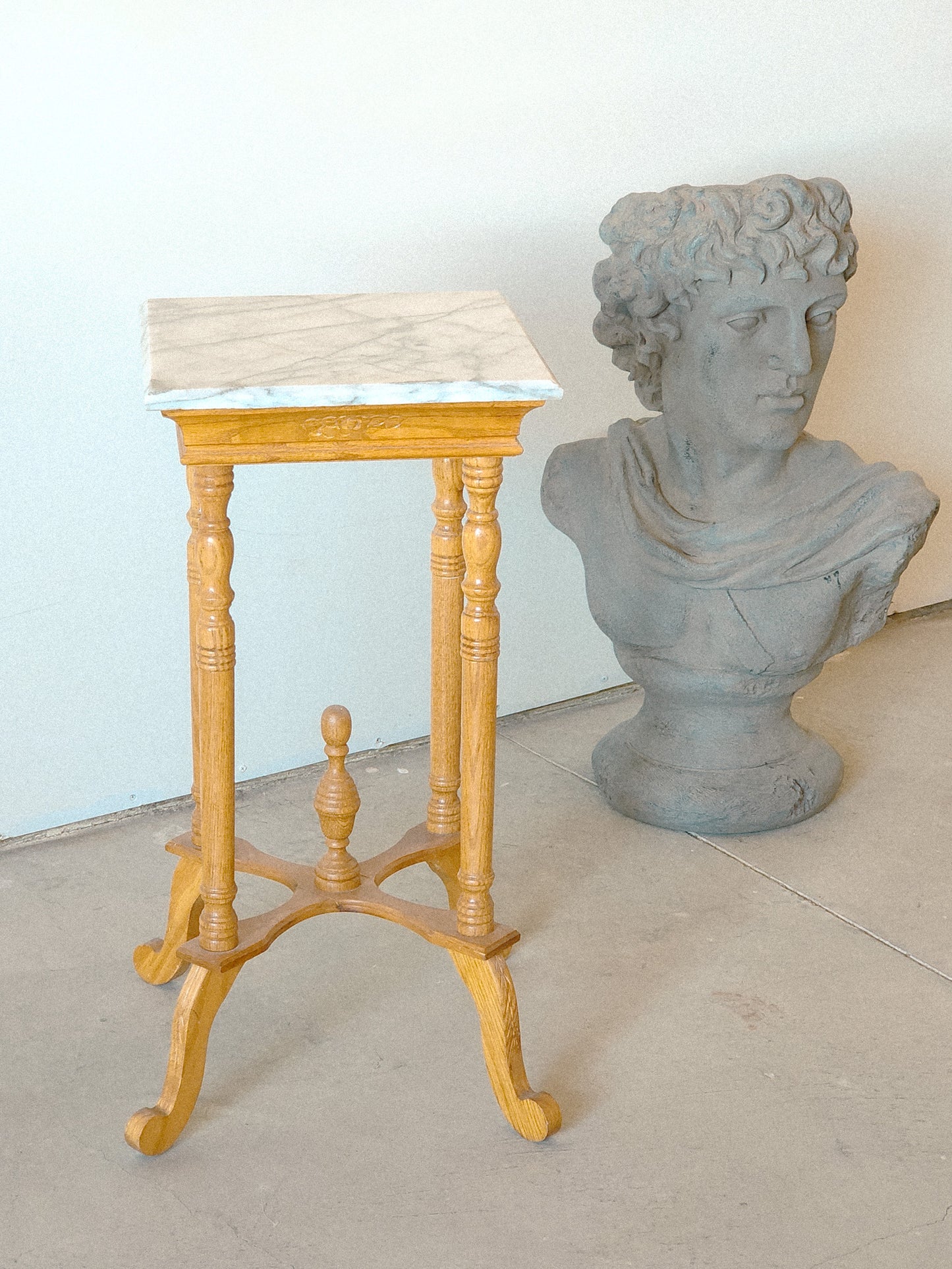 Vintage Wooden & Marble Top Pedestal