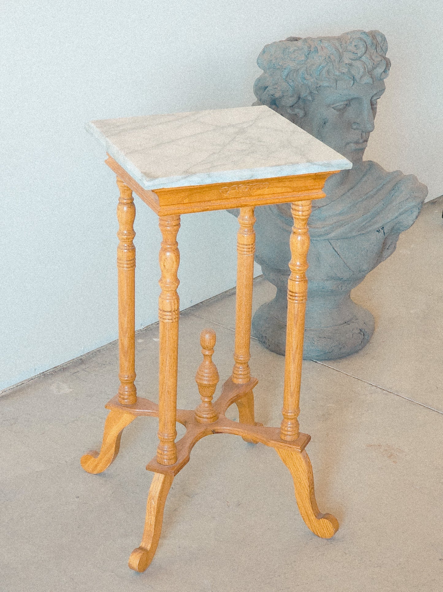 Vintage Wooden & Marble Top Pedestal