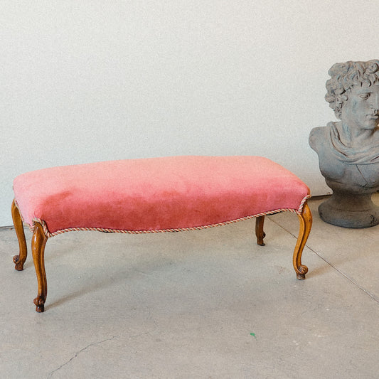 French Prov Style Pink Velvet Bench