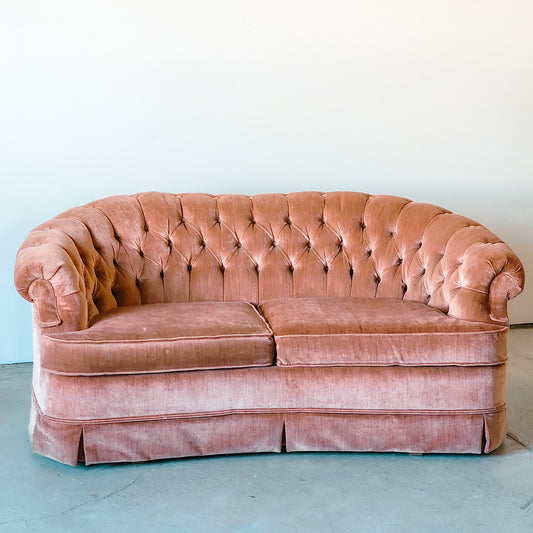 Vtg Dusty Rose Velvety Tufted Loveseat