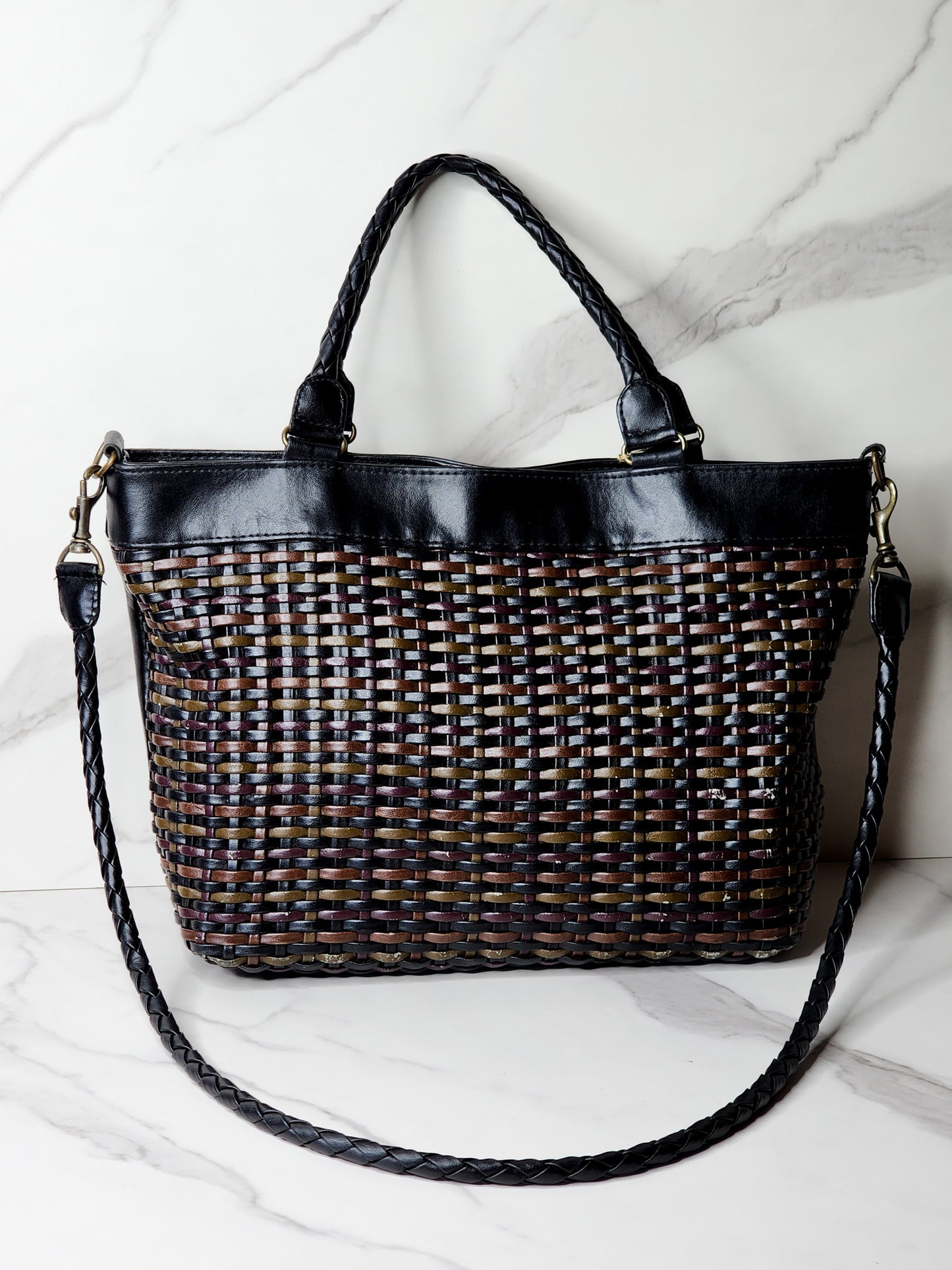 Tianni Faux Woven Leather Tote