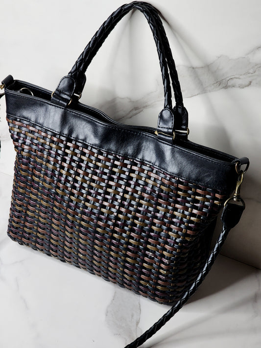 Tianni Faux Woven Leather Tote