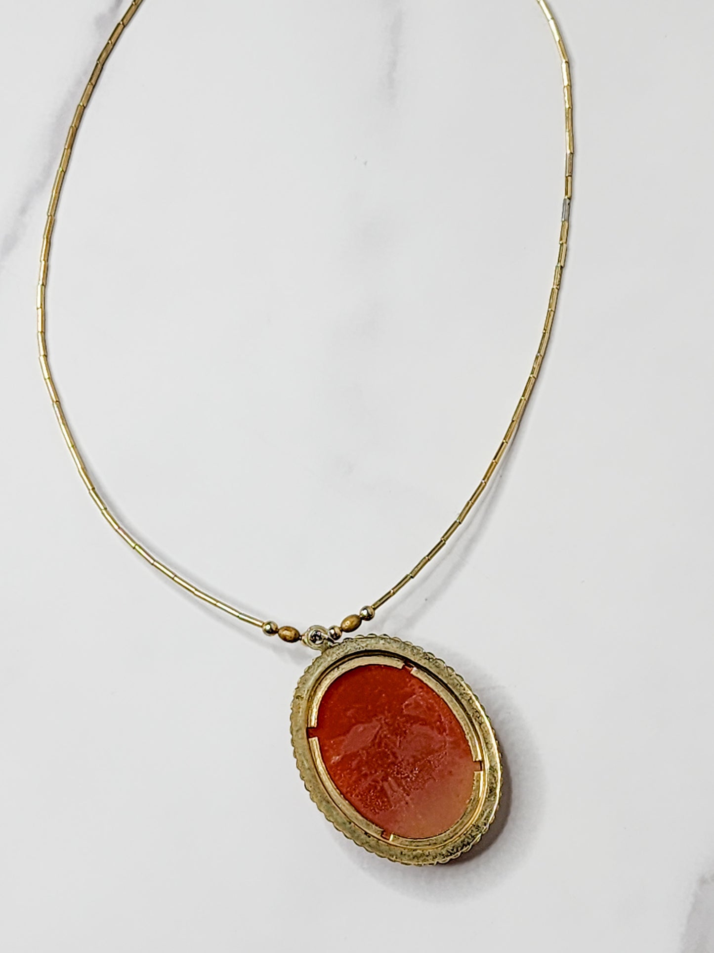 Vtg Gold & Orange Cameo Pendant