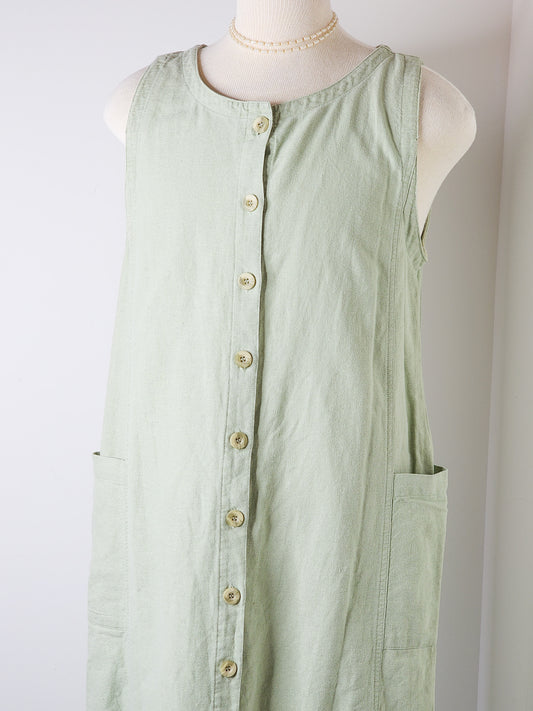 Vtg Cotton & Linen Blend Green Dress