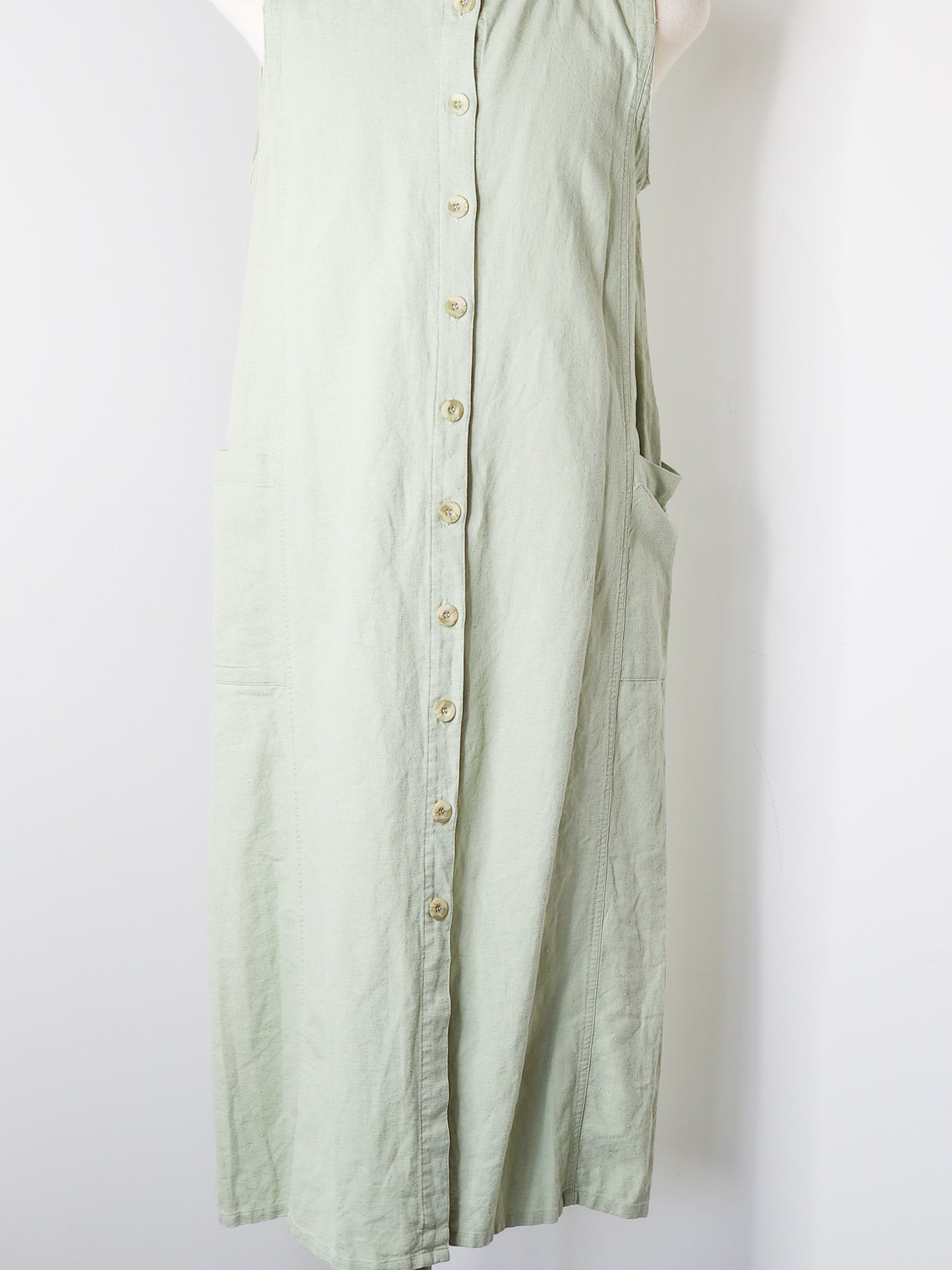 Vtg Cotton & Linen Blend Green Dress