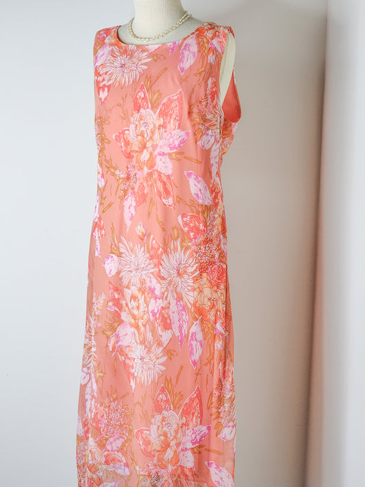 Vtg Y2K Peachy Floral Dress