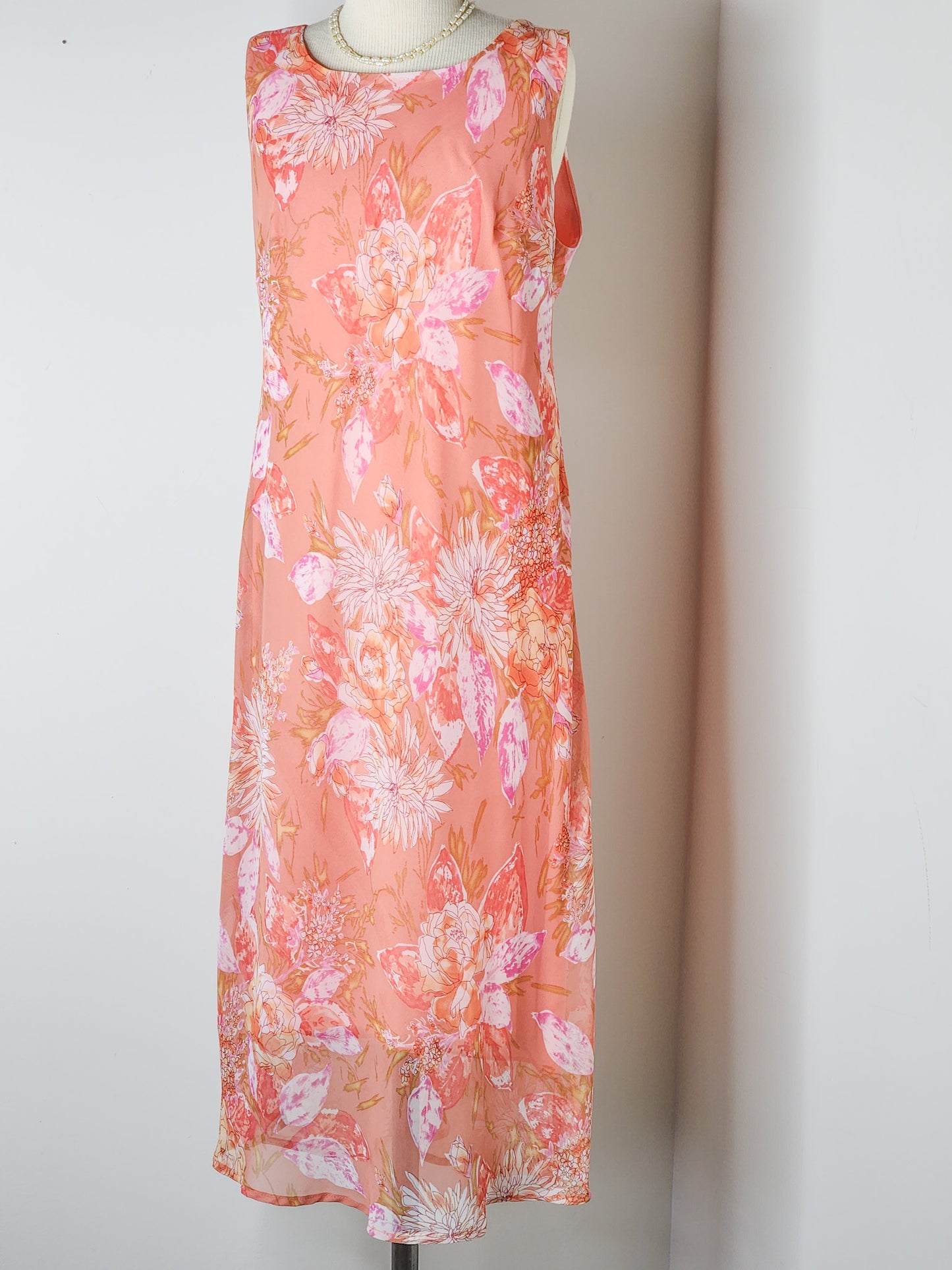 Vtg Y2K Peachy Floral Dress