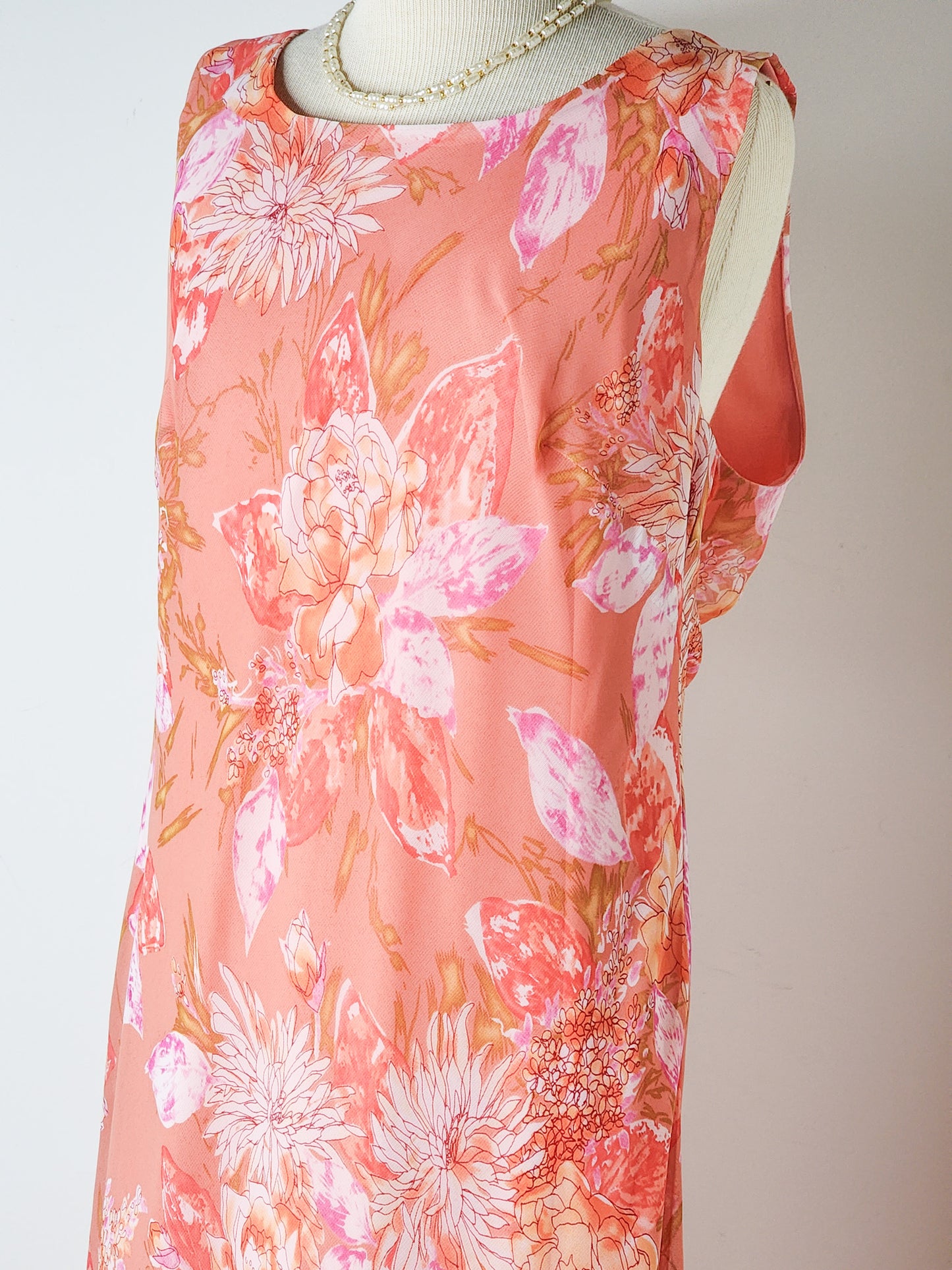 Vtg Y2K Peachy Floral Dress