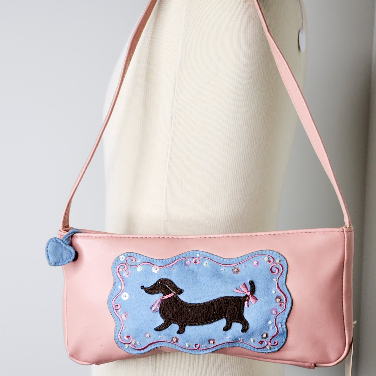 Y2K Embroidered Felt Dachshund Mini Baguette Bag