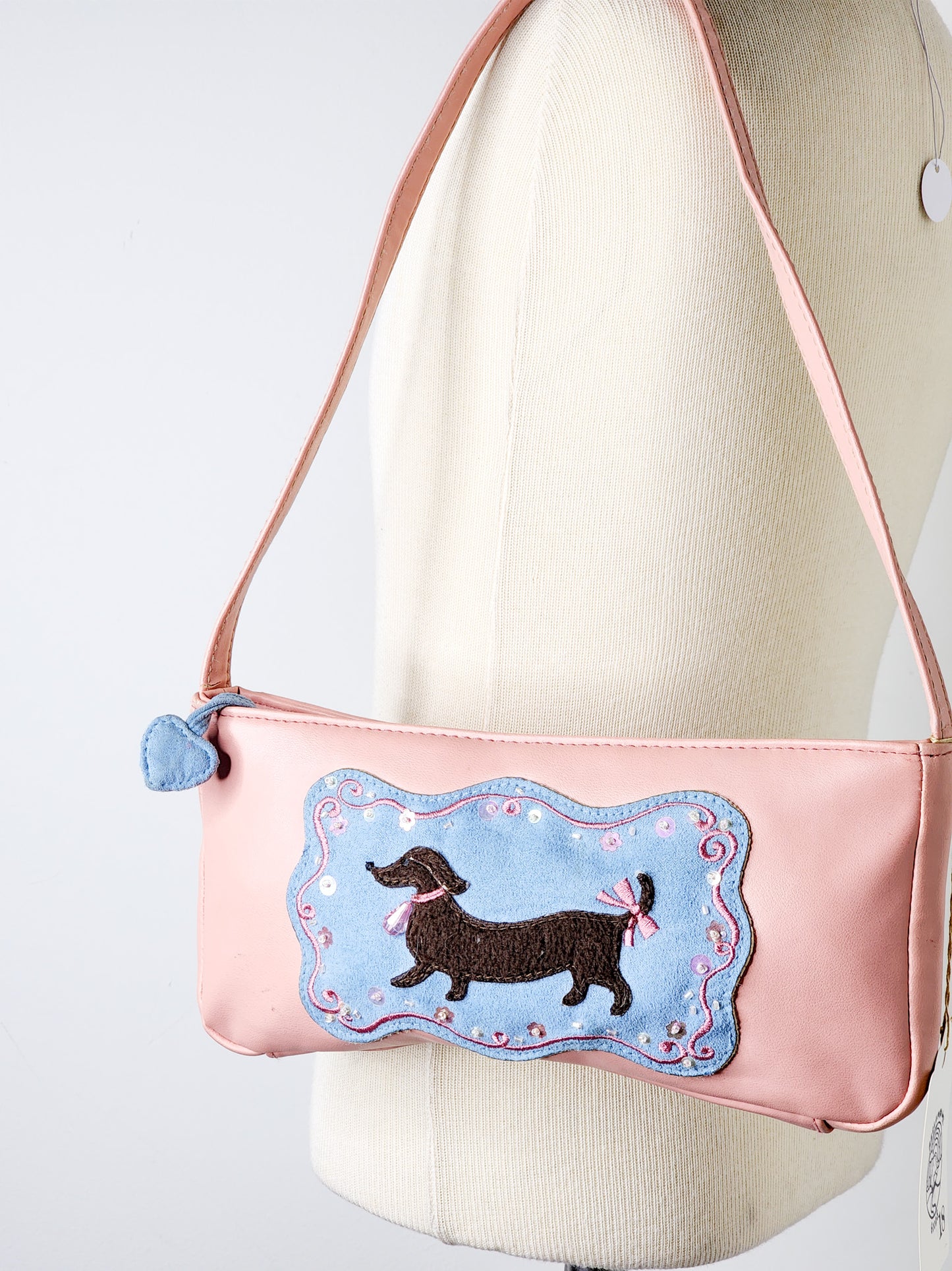 Y2K Embroidered Felt Dachshund Mini Baguette Bag