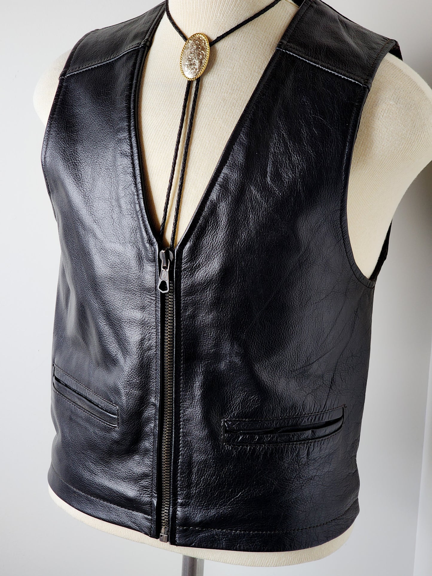 Vtg Leather Biker vest by Unik