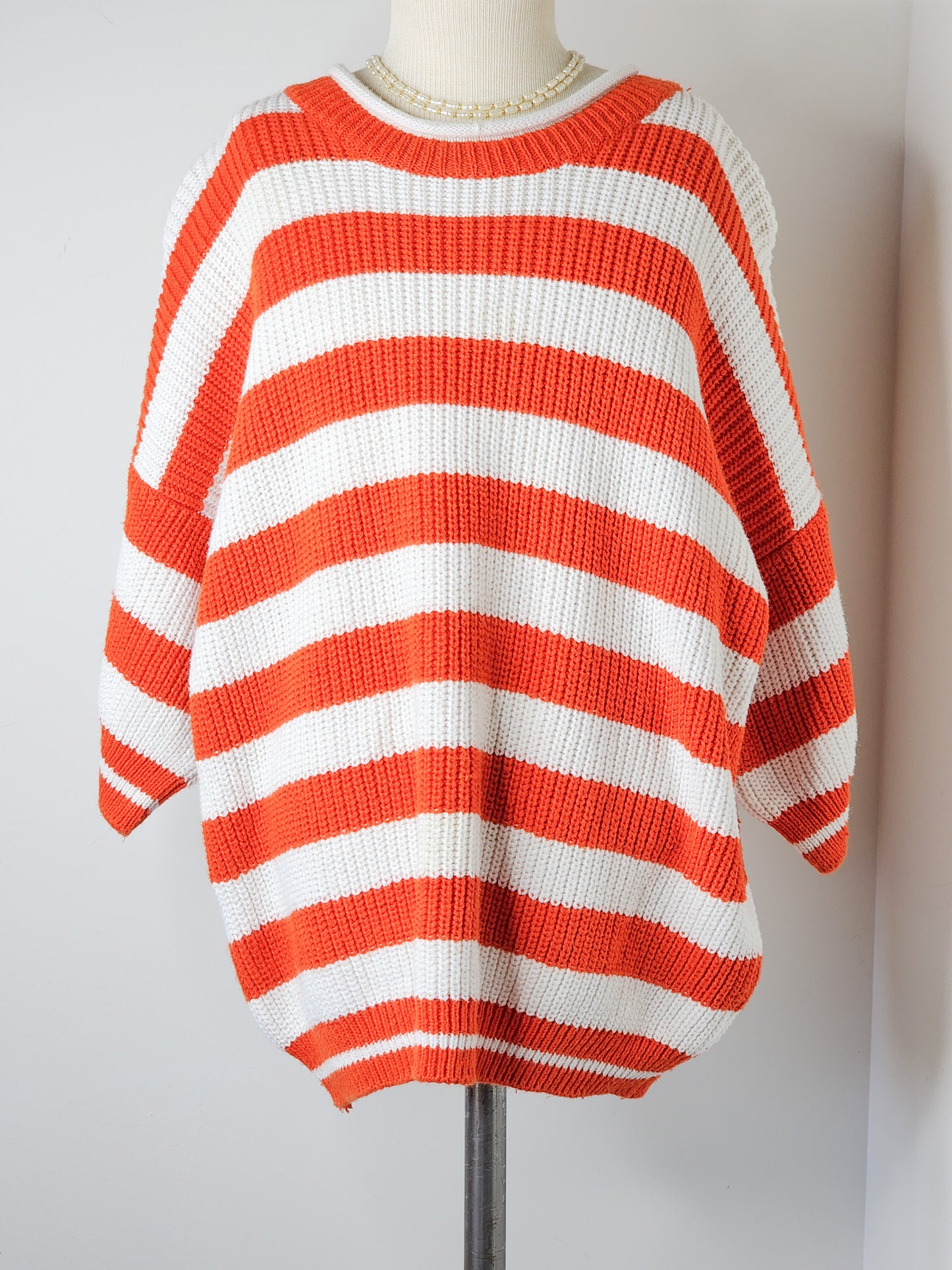 Vtg Chunky Orange Striped Sweater