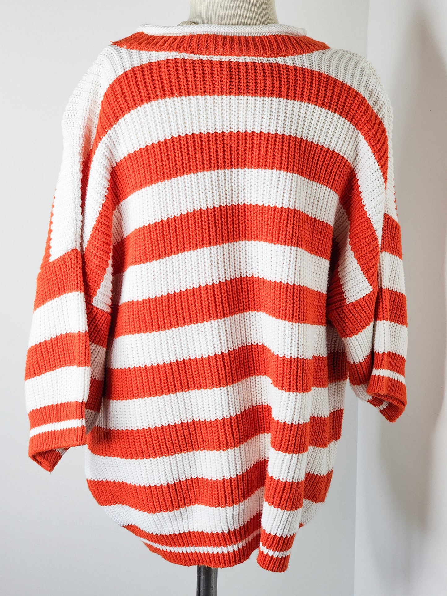 Vtg Chunky Orange Striped Sweater