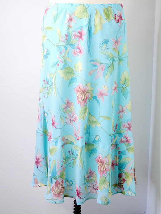 Fairycore Vibed Blue Floral & Butterfly Printed Maxi Skirt