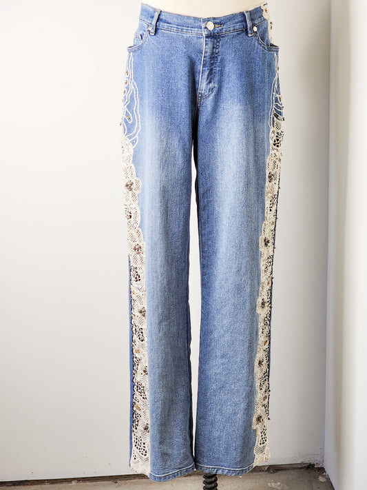 Very Vera Blue Embellished Denim Jeans Sz 6 Womens