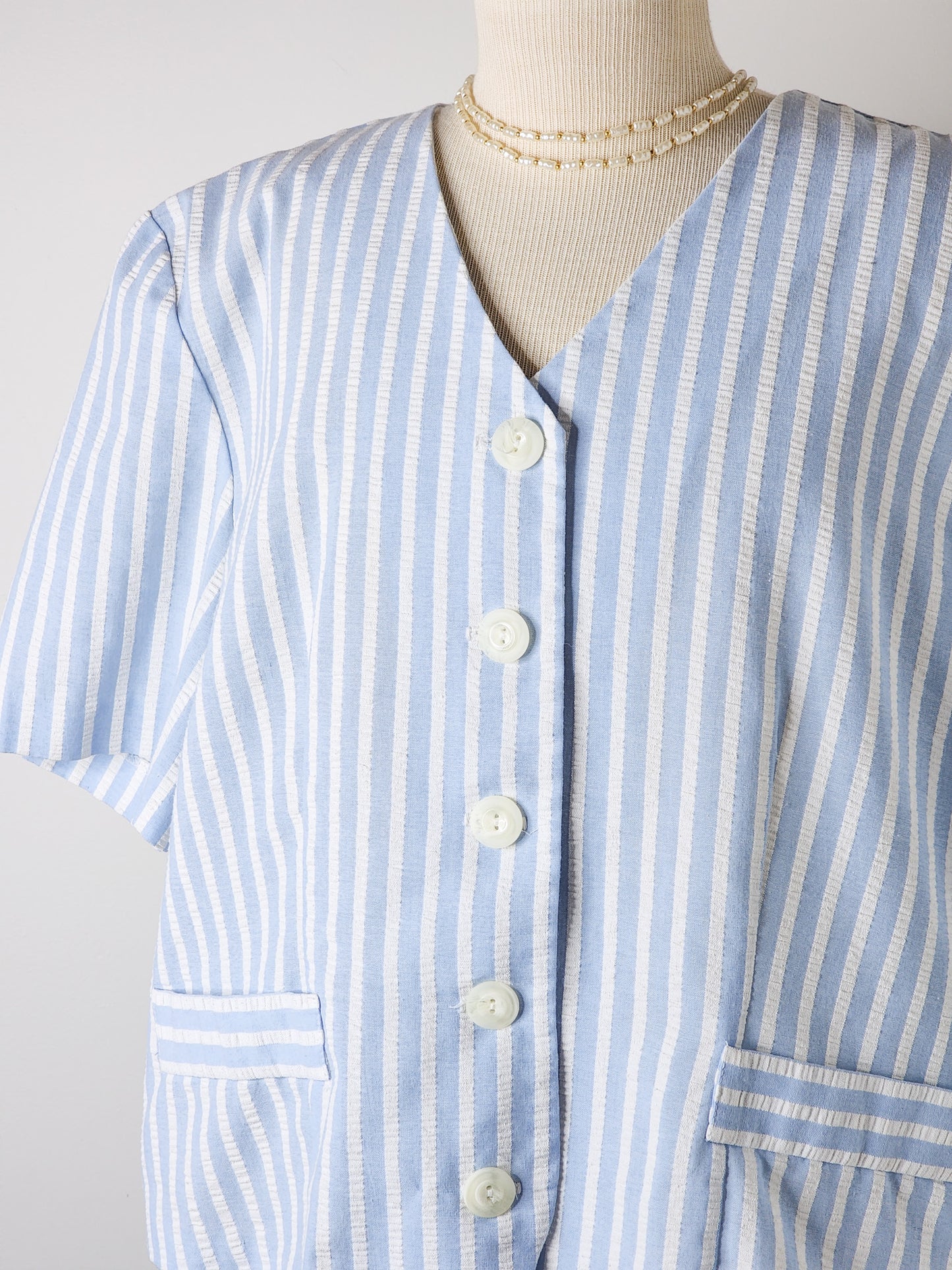 Vtg Striped Blue Blouse Size 10 Womens