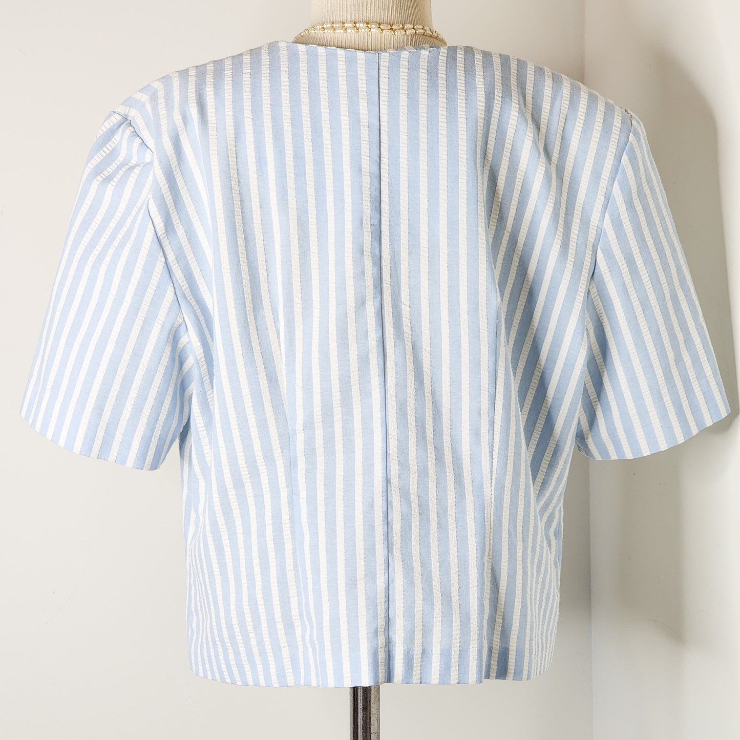 Vtg Striped Blue Blouse Size 10 Womens