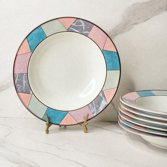 Vtg Pastel Patterned Dinner Bowls