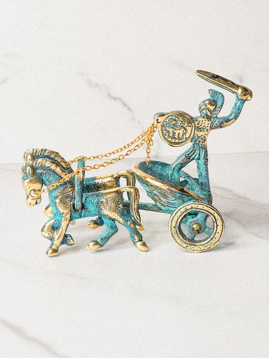 Vintage Greek Warrior & Chariot Brass Figure