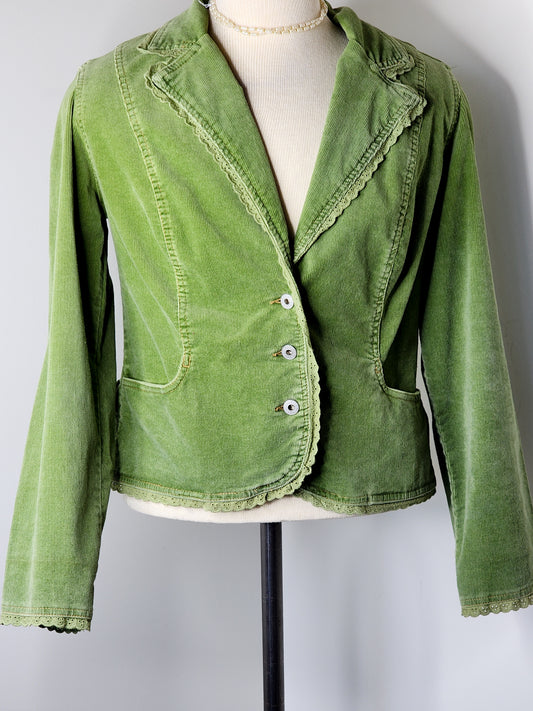 Vtg Y2K Green Corduroy Jacket Tagged Medium