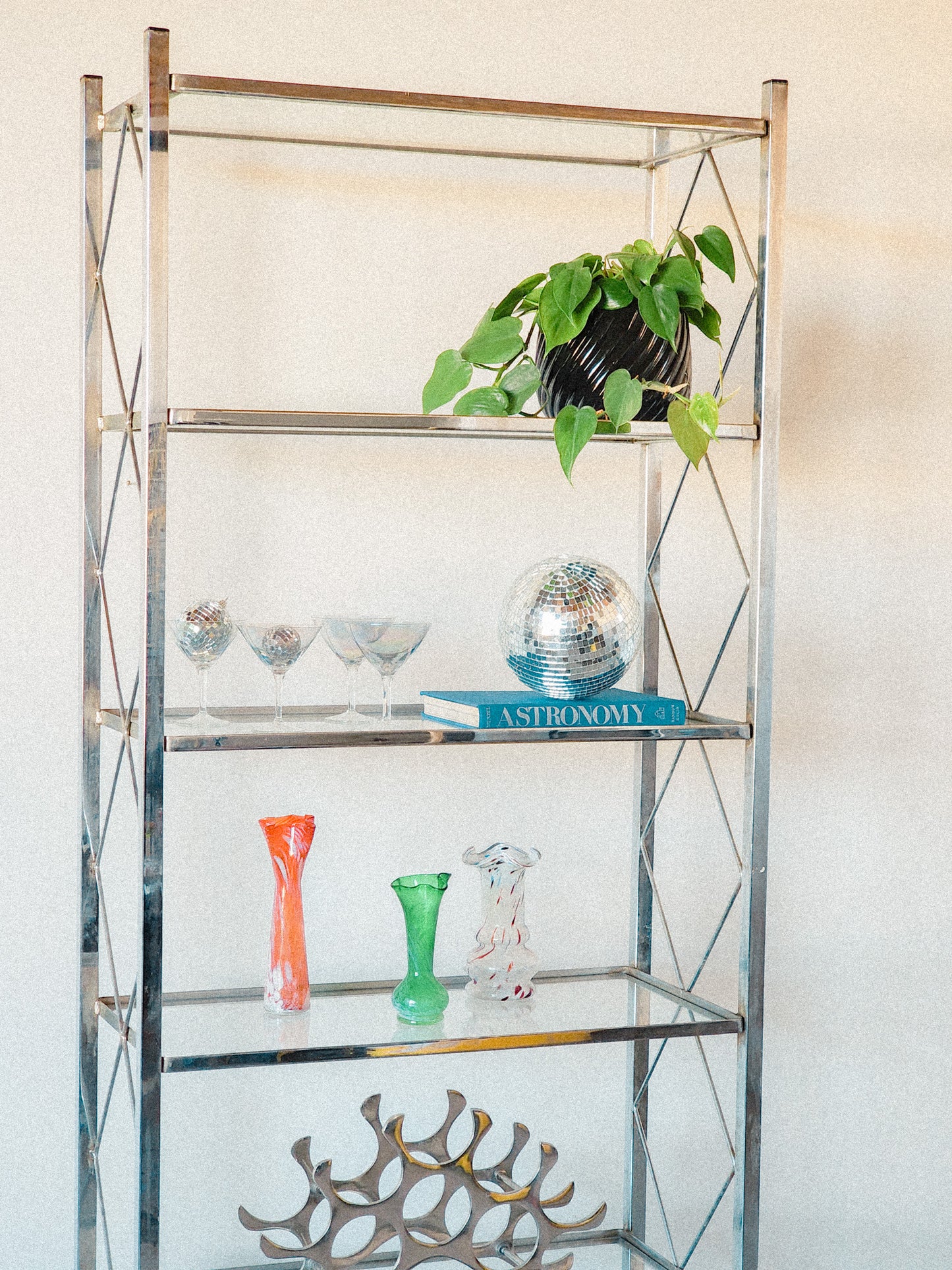 Vtg Mid Century Chrome & Glass Bookshelf